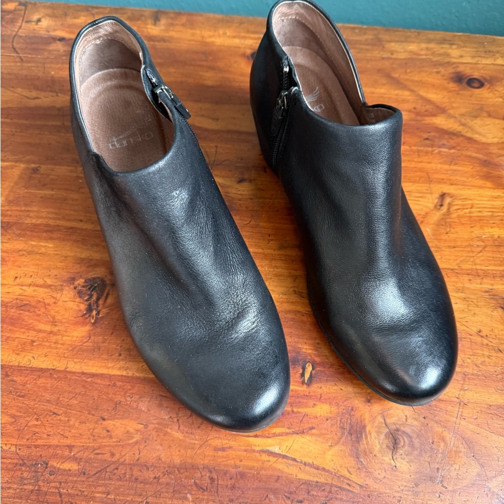 Dansko Black Leather Ankle Booties